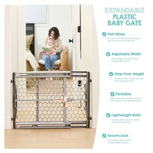 Regalo Easy Fit Plastic Adjustable Extra Wide Baby Gate, Award Winning Brand, 23 Inches Tall, Fits Openings Between 28 to 42 Inches, Pressure Mounted — view 4