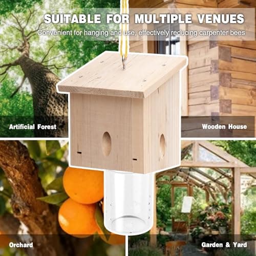 Carpenter Bee Trap for Outside - Pentroof Style Nature Hanging Wood Carpenter Bee Traps Outdoor - Best Bee Trap - Insect Traps with Removable Vault (1 Pack) — view 3