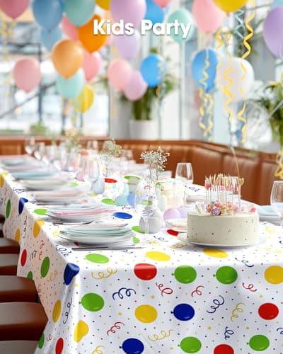 Pureegg Plastic Table Cloth Disposable 10 Pack, 54 x 108 Inch Table Cloths, Birthday Party Decorations, Picnic, White Tablecloths, Rectangle, Colorful, Rainbow Cover, Leakproof & Sturdy, Balloon — view 7