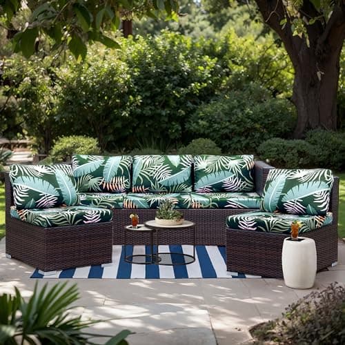 OKYUK 8pcs Stretch Patio Sofa Couch Cushion Covers,Outdoor Cushion Covers Replacement,Couch Slipcovers Sofa Seat Cover Cushion Cover Porch Patio Washable Furniture Protector(Cover Only,Green Forest) — view 6