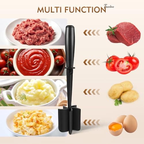 ZASZO Meat Masher, Ground Beef Chopper Tool with 5 Curve Blades & Ergonomic Non-Slip Handle, Nylon Hamburger Smasher Tool Heat Resistant Non Stick(Black) — view 6
