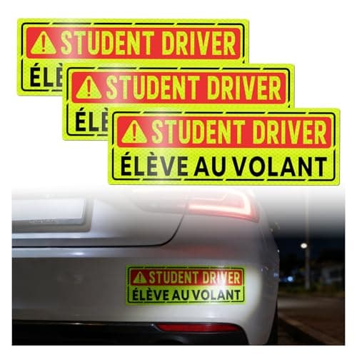 3PCS Bilingual Élève au Volant/Student Driver Magnet for Car,Eye-catching Magnetic Student Driver Sticker with Reflective Design,9.61"x3.28" Magnetic Students Drivers Signs for Car