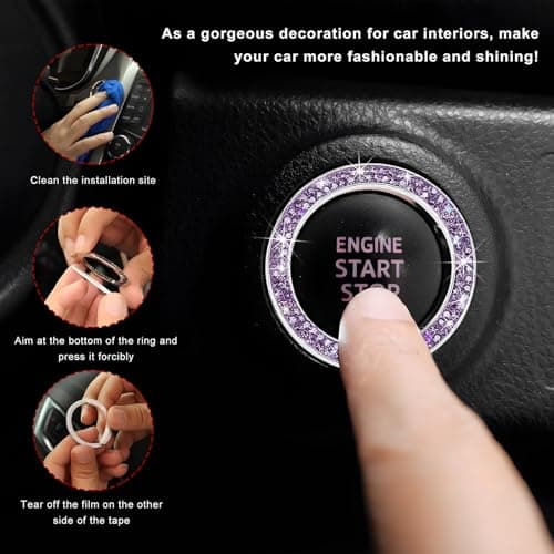 CCHRN Car Bling Engine Start Ring Decals, Crystal Rhinestone Push Start Button Decorative Ring, Universal Sparkling Key Ignition Knob Cover for Women Girls, Car Accessories (Purple) — view 3