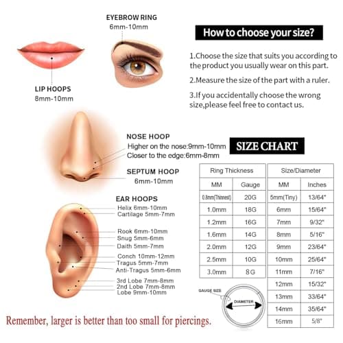16g Nose Ring Hoop Earrings Gold Nose Hoops 16 Gauge Lip Rings Septum Hoop Seamless Septum Clicker 8mm Septum Ring Cartilage Earring Helix Earring Rook Earrings Nose Rings Surgical Steel — view 8