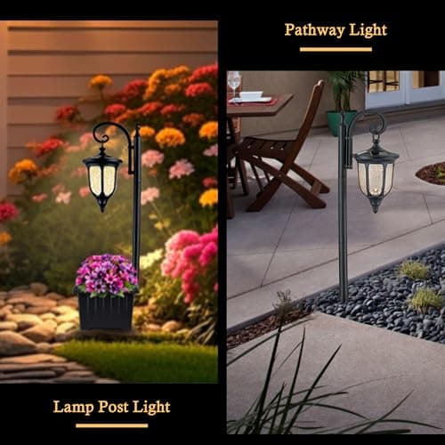 Yonaveil Solar Lamp Post Light with Planter, Outdoor Solar Lights with Crackle Glass, Matte Black Outdoor Flower Pots, Solar Post Lights Waterproof for Porch Garden Patio — view 5