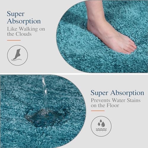 Walensee Bath Rug for Bathroom Non Slip Bathroom Mat (20 x 32, Teal) Water Absorbent Soft Microfiber Shaggy Bathroom Rug Machine Washable Bath Mat for Bathroom Thick Plush Shower Mat — view 2