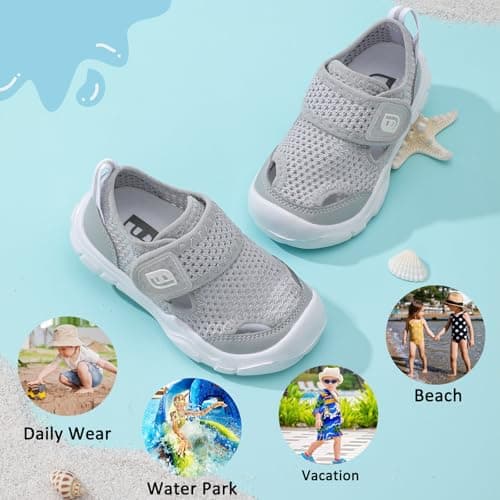 JOINFREE Barefoot Toddler Shoes with Wide Fit Quick-Dry Water Shoes with Flexible Sole and Non-Slip Outsole for Boys & Girls Light Grey Size 6 — view 6