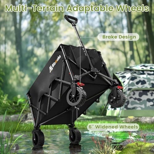 Blomoba Collapsible Wagon Cart, 150L Heavy Duty Foldable Beach Wagon with Wider Wheels & Auto-Rebound Handle, Utility Grocery Shopping Cart for Garden, Shopping, Camping, Sports, Black — view 5