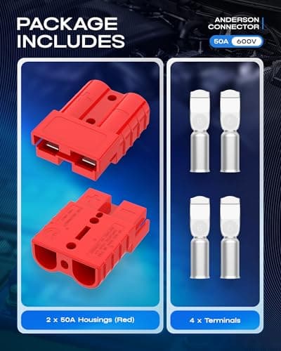 furwishlisting Anderson Connector 50A 600V Battery Quick Connect/Disconnect for 6-12 AWG Cables, Anderson Plug for Winch, Trailer, RV, Forklift (Red, 2 PCS) — view 8