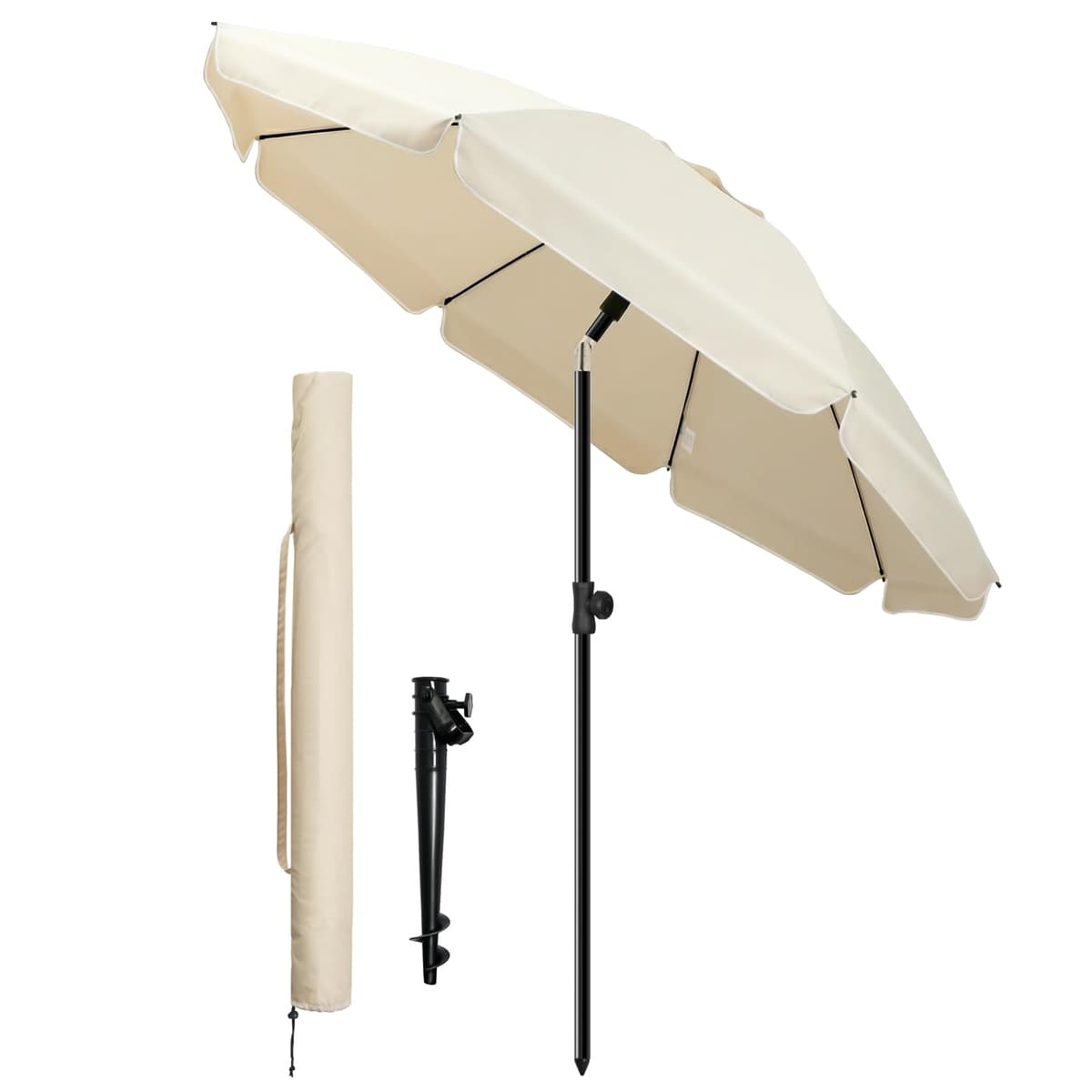 VOUNOT® Sombrilla Playa Grande Ø200cm y Soporte Arena Mástil Inclinable Altura Regulable Protección UV 50+ Parasol con Techo Ventilación Bolsa Transporte para Playa Terraza Balcón Camping Exterior