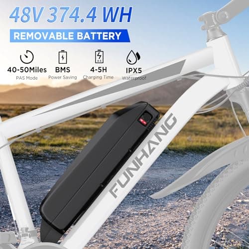 Funhang Electric Bike, 26'' 1000W Peak Ebike, Up to 50 Miles Electric Mountain Bike with 48V Removable Battery, Front Suspension, 7 Speed, UL 2849 Certified — view 2
