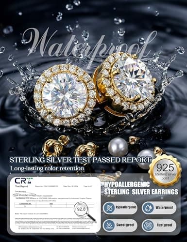 FIBO STEEL Hypoallergenic Stud Earrings for Women - 4Pairs Sterling Silver Earrings 14K Gold Plated Big Simulated Pearl Love Knot Brilliant Cubic Zirconia CZ Halo Stud Earrings for Sensitive Ears — view 4