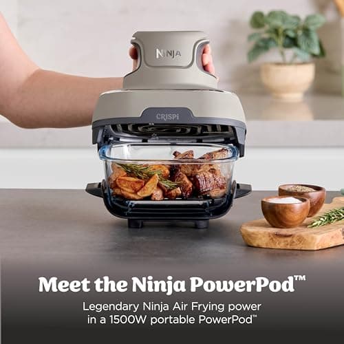 Ninja Crispi 4 in 1 Glass Air Fryer, 450°F, Non Toxic, 4QT and 6 Cup Containers with Lids, Dishwasher Safe, Stone, 1 Count, FN101ST — view 2