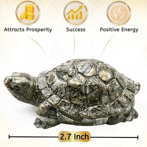 Amazing Gemstone Natural Pyrite Tortoise Turtle Figurine | Feng Shui Wealth & Good Luck Turtle | Prosperity & Positive Energy Crystal Healing Home Decor Gift — view 3