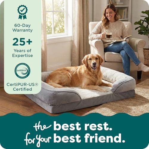 Furhaven Orthopedic Dog Bed for Large/Medium Dogs w/Removable Bolsters & Washable Cover, for Dogs Up to 55 lbs - Plush & Velvet Waves Perfect Comfort Sofa - Brownstone, Large — view 8