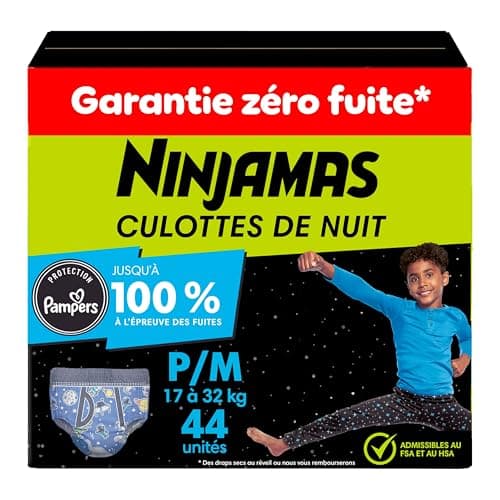 Ninjamas Boys Bedwetting Underwear, Overnight Protection, Ultra Absorbent, Hypoallergenic, Size S/M (17-32 kg), 44 Count,