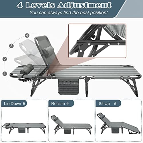 DoCred Folding Chaise Lounge Chair, Folding Cot, 5-Position Adjustable Heavy Duty Patio Chaise Lounges for Outside, Poolside, Beach, Lawn, Camping — view 4