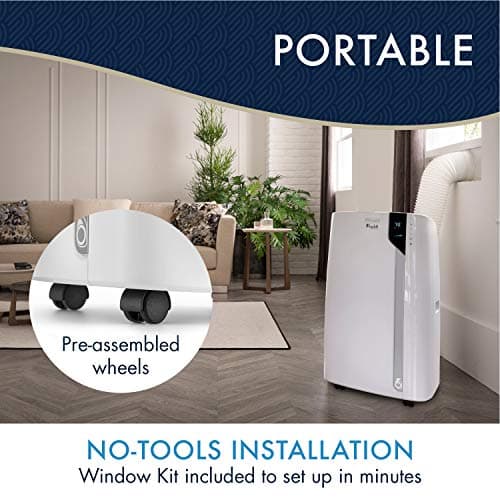 DeLonghi Portable Air Conditioner 14,000 BTU,cool extra large rooms up to 700 sqft,remote,energy saving mode,extremely quiet,dehumidifier,fan,programmable,window venting kit,AC Unit for room,EX390LVYN — view 5