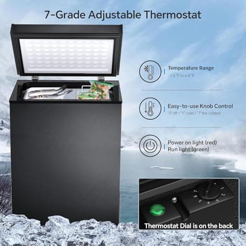 Kismile 3.0 Cubic Feet Chest Freezer with 2 Removable Baskets Free Standing Top Open Door Compact Deep Freezer with Adjustable Temperature for Home/Kitchen/Office/Bar (3.0 Cubic Feet, Black) — view 2