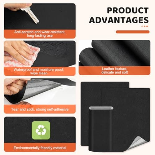 Gecyfit Leather Repair Patch Kit, 10 x160 cm Black Upholstery Tape, Upgraded Self-Adhesive Leather Tape for Motorcycle Seat, Car Seat, Couch, Sofa, Bike, Furniture, Vinyl Pleather Repair — view 5