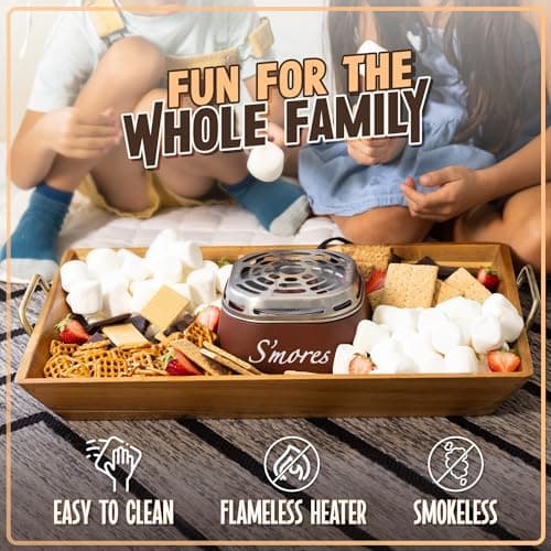 Nostalgia Tabletop Indoor Electric S'mores Maker - Smores Kit With Marshmallow Roasting Sticks and 4 Trays for Graham Crackers, Chocolate, and Marshmallows - Movie Night Supplies - Brown — view 2