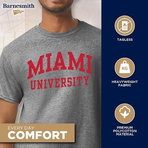 Barnesmith Miami University Redhawks Short Sleeve Adult Unisex T-Shirt, Classic, Charcoal Grey, Large — view 2