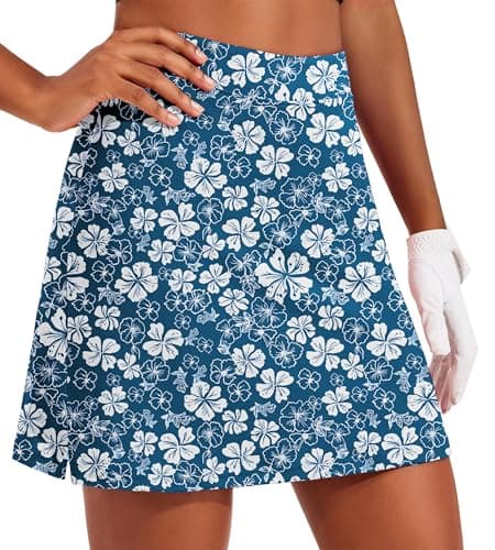 Ekouaer Skort Golf Skirts for Women Tennis Athletic Skirt Inner Shorts Pocket Floral Running Workout Sports Skorts,Teal Pattern