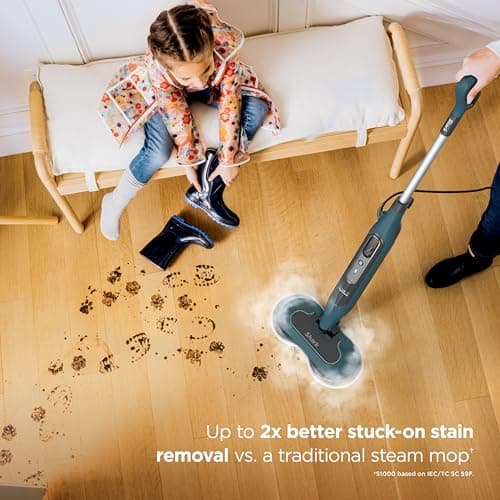 Shark Steam & Scrub All-in-One Scrubbing and Sanitizing Hard Floor Steam Mop, 2 Steam Modes, 2 Dirt Grip Soft Scrub Pads Included, XL Removable Water Tank, Swivel Steering, Teal, S8002BRN — view 4