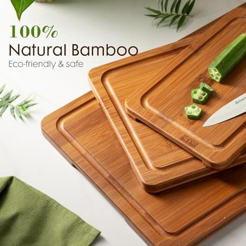 Astercook Deep-Carbonized Bamboo Cutting Boards for Kitchen with Wood Storage Stand, Reversible Charcuterie & Chopping Boards with Juice Grooves and Easy-Grip Handles, Fathers Day Gift for Men — view 3