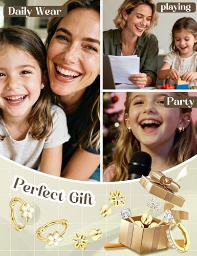 LOLIAS Hypoallergenic Flat Back Earrings for Women Girls-Cute Toddler Kids Teen Girls Earring Set-Surgical Steel Earrings for Sensitive Ears-14K Gold Plated Stainless Steel Flatback Studs Screw Back Small Hoop Cartilage Earring Stacks 14K Gold Plated Age Over 4 Years Old — view 7