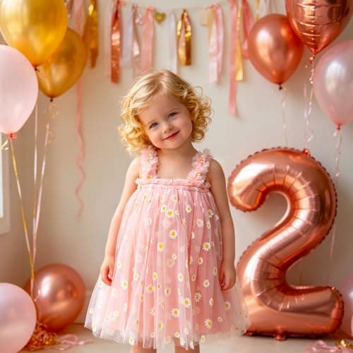 AGQT Baby Girls Daisy Tutu Dress Sleeveless Tulle Tutu Dress Princess Birthday Party Babydoll Dresses Pink Daisy-Lace Size 18-24 Months — view 2