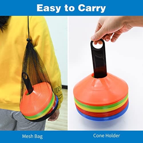 50 Pack Disc Cones, Agility Soccer Cones with Carry Bag and Holder, 5 Color — view 3