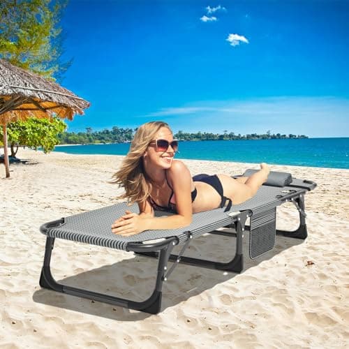 DoCred Folding Chaise Lounge Chair, Folding Cot, 5-Position Adjustable Heavy Duty Patio Chaise Lounges for Outside, Poolside, Beach, Lawn, Camping