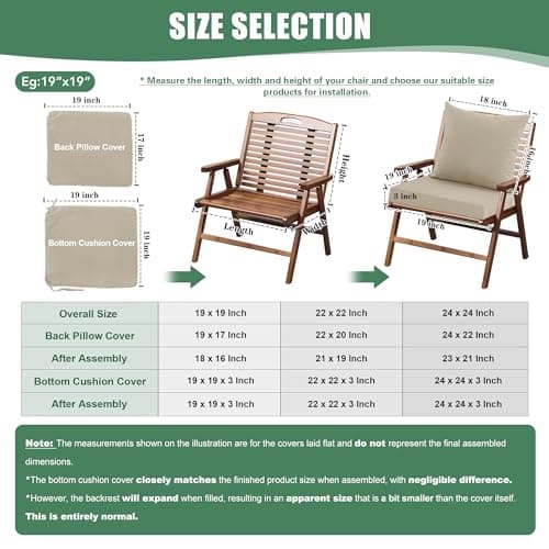 Summsun 4 Pack Outdoor Chair Cushions 24 x 24 inch, Water Resistant Backrest and Deep Seat Cushion Set for Patio Furniture with Removable Cover, 24 x 24 Inch, Cream — view 3