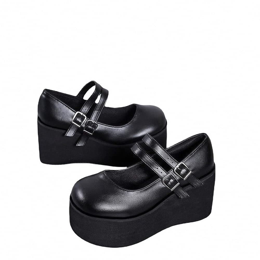 Womens Platform Mary Janes Shoes Sweet Toe Ankle Lolita Gothic Pumps Chunky Patent Leather — view 42