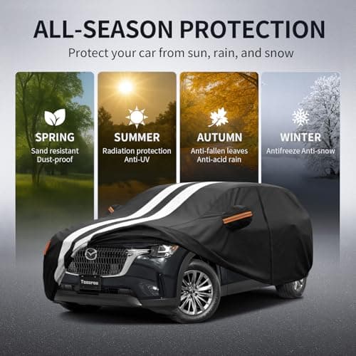 Multi-Layer Car Cover Custom Fit for Mazda CX-9/CX-90/CX9/CX90 (2023-2026), 100% Waterproof All Weather for Automobiles, Gift with Towel, Heavy Duty Car Covers for Rain Sun UV Protection with Zipper. — view 3