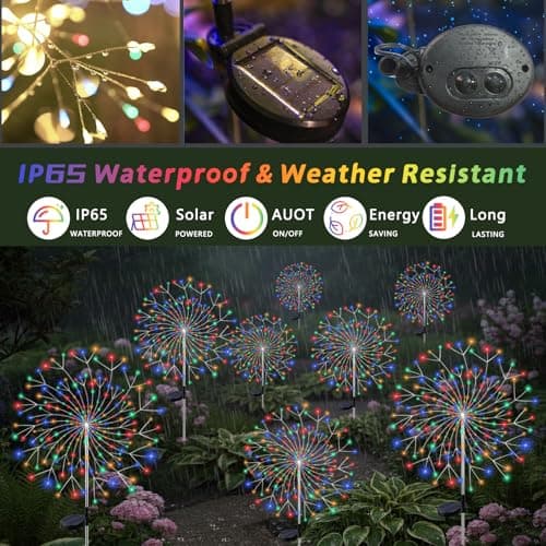 SpaseMaxxx Solar Garden Lights Outdoor, 210 Led & 8 Modes Solar Firework Lights Decorative Waterproof Solar Fairy Fireworks Sparklers Light for Outside Yard Pathway Walkway Balcony Patio Decor,4Pack — view 4
