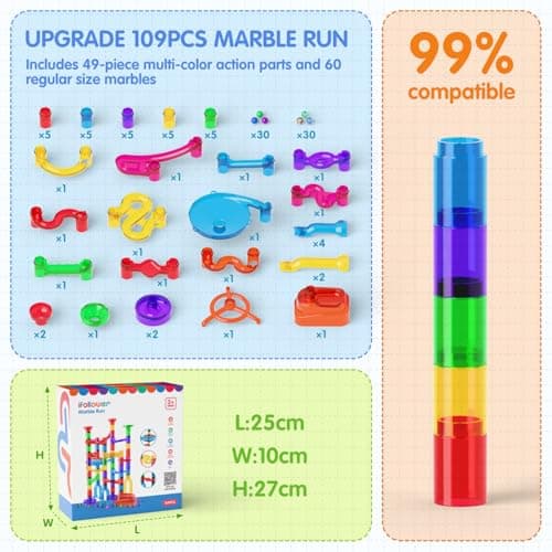 Ifollower Marble Run, 109Pcs Marble Maze Game Building Toys for Kid, Upgrade Mable Track Race Construction STEM Learning Toy, Birthday for Boys Girls Aged 3-12 — view 3