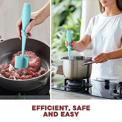 Meat Chopper, Upgrade Hamburger Smasher, Premium Heat Resistant Meat Masher for Ground Beef, Ground Turkey and More, Non Stick Mix Grinder-Aqua — view 5