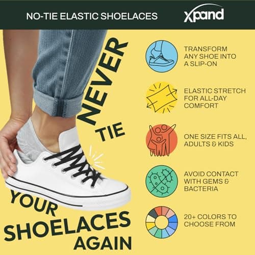 Xpand No Tie Elastic Shoe Laces. 1 Size Fits All for Adults & Kids | Stretch Laces for Sneakers, Runners & High Top Shoes - Black, 52-inches