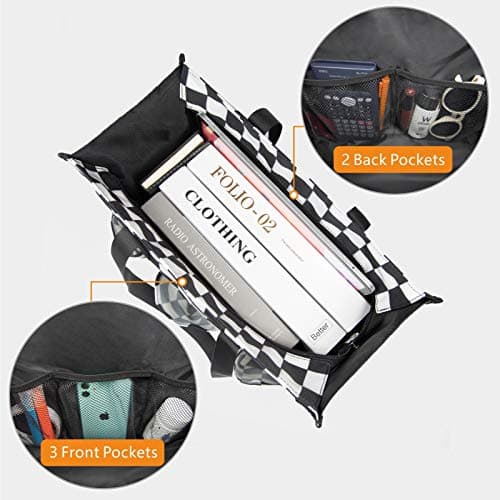 TOPDesign Utility Water Resistant Tote Bag with 13 Exterior & Interior Pockets, Top Zipper Closure & Thick Bottom Support, for Working Women, Teachers, Nurses, Accountants (Checkerboard) — view 3