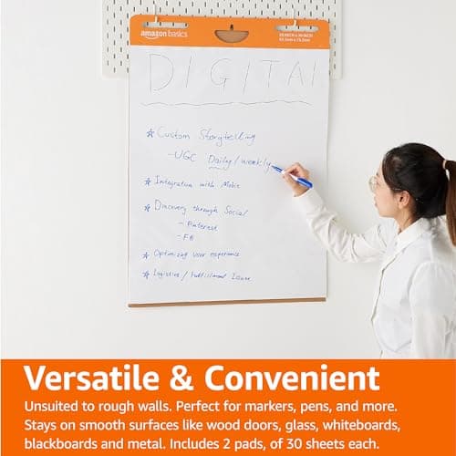 Amazon Basics Sticky Easel Pads for Presentations, Brainstorming, Classroom Use, Bleed-Resistant, Easy to Hang, 25 x 30 in, White, 2-Pack — view 6