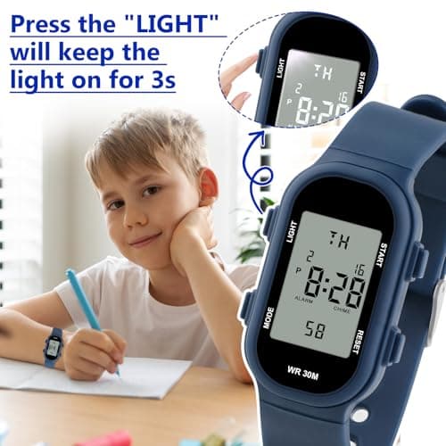 Juboos Kids Digital Watches for Boys Girls Ages 7-16, 3ATM Waterproof Sport Child Watch with Night Light, Alarm Clock, Stopwatch — view 3
