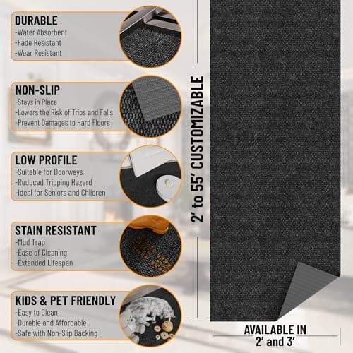 Ottomanson Commercial Scrape Rib Entry Mat – Heavy Duty Ribbed Floor Mat for High Traffic – Non Slip Rubber Back, Waterproof – Indoor Outdoor Use for Offices, Schools, Lobbies, 2'7" x 9', Black — view 2