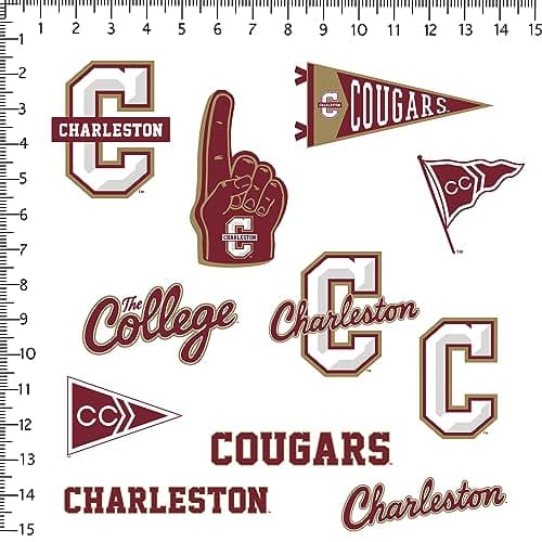 College of Charleston 11ct Vinyl Large Deluxe Stickers Variety Pack - Laptop, Water Bottle, Scrapbooking, Tablet, Skateboard, Indoor/Outdoor - Set of 11