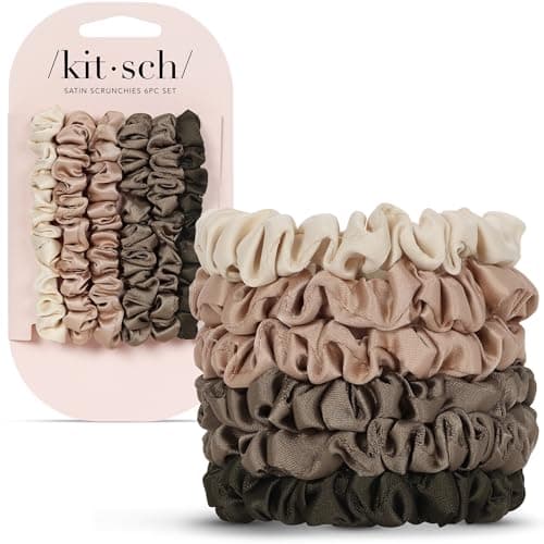 Kitsch Ultra-Petite Satin Scrunchies for Women - No Crease, Frizz-Free Sleep | Softer Than Silk Scrunchies Gentle On Hair Scrunchies for All Hair Types | Stylish Hair Accessories - Eucalyptus, 6pcs