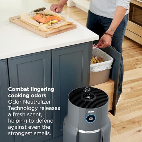 Shark Air Purifier for Home, NeverChange Max, 1,300 sq. ft. for Large Room, Kitchen, Home Office, HEPA-Exceeding Filter, Captures Pollutants, Pet Dander, Dust, Odor, Smoke, and More, HP301, Grey — view 5