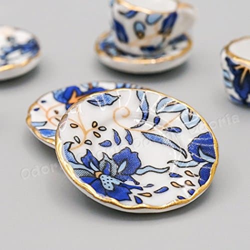 Odoria 1/12 Scale Miniature Porcelain Tea Set 15Pcs Dollhouse Accessories, Blue — view 2