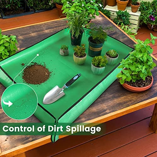 HNXTYAOB 39.5"x 31.5" Large Repotting Mat for Plant Transplanting and Mess Control Thickened Waterproof Potting Tray Plant Gifts for Women Green — view 3