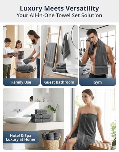LANE LINEN 18-Pack Premium Towels for Bathroom – 100% Cotton Towel Set, Zero Twist, 6 Bath, 6 Hand & 6 Washcloths,Gentle on Body, Highly Absorbent, Remains Soft After Wash, Hotel & Spa Quality – Grey — view 4